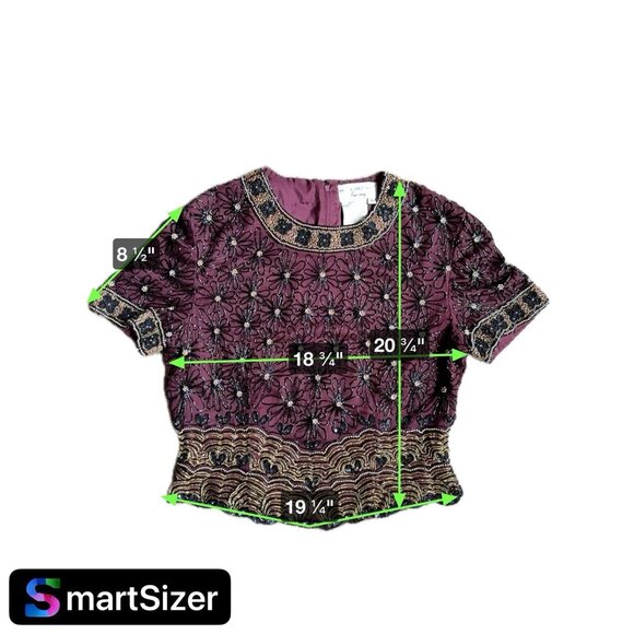 2/$18 SALE! ADRIANNA PAPELL Evening Top Womens L Beaded Burgundy Floral‎ Silk - Picture 2 of 10